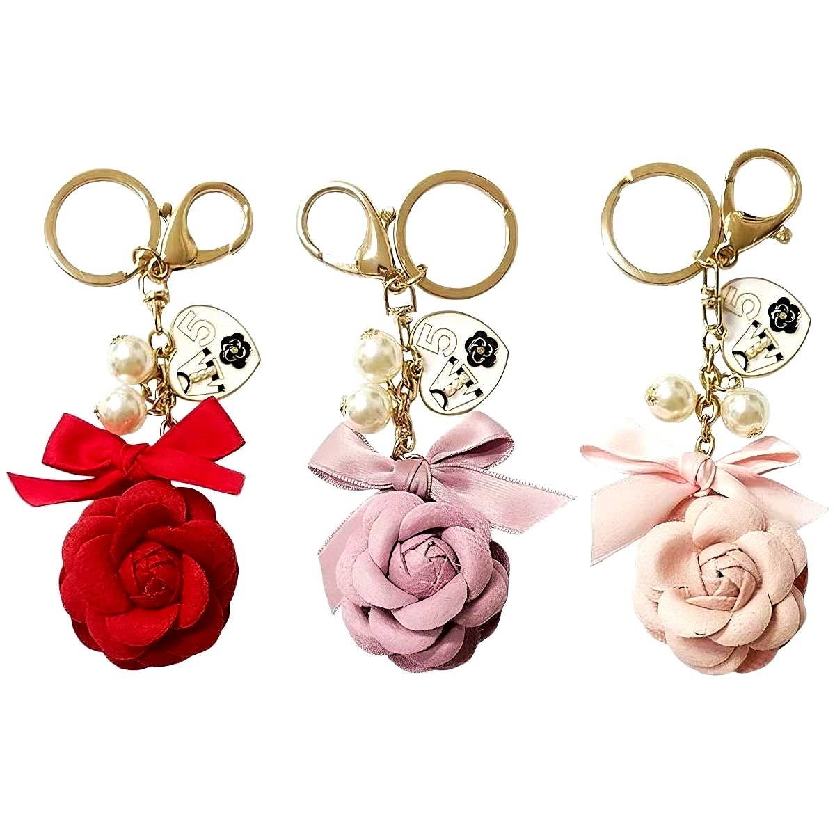 12pk Cloth Rose Pearls Keychain Bag Charm