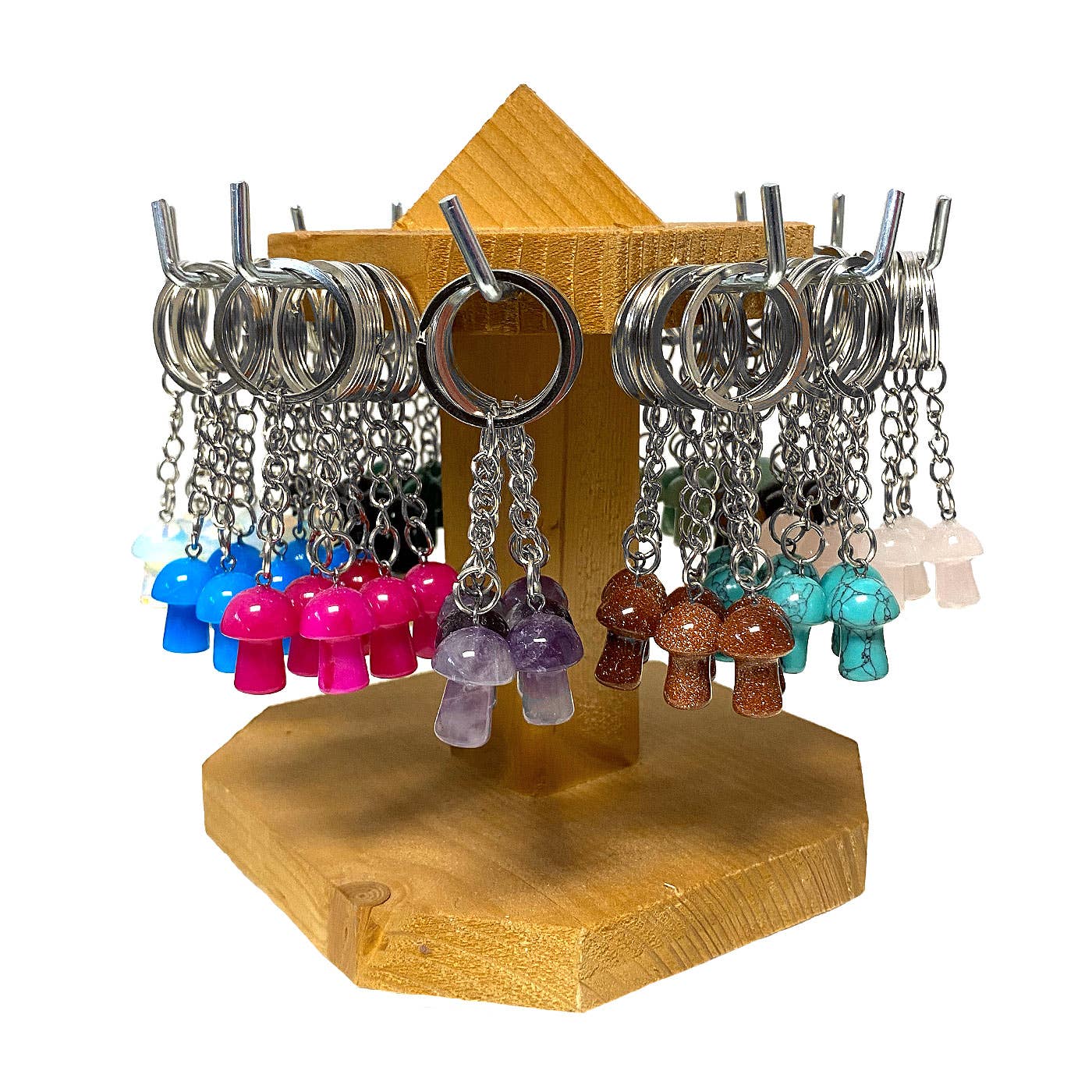 72 Pcs ST-SHROOM-KEY Keychain Short Wooden Display