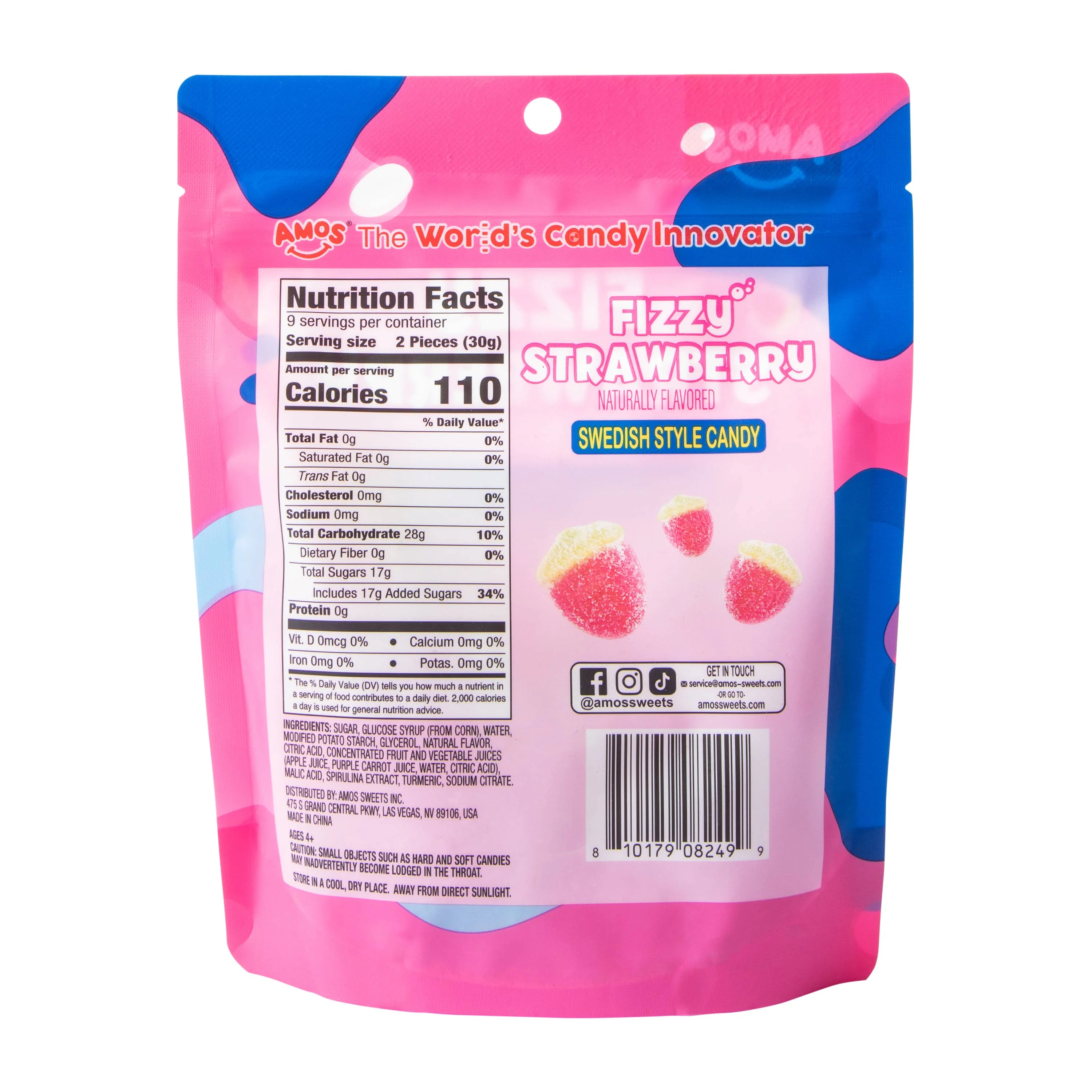 Amos Fizzy Strawberry Swedish Style Candy (9.5oz) - Image 3