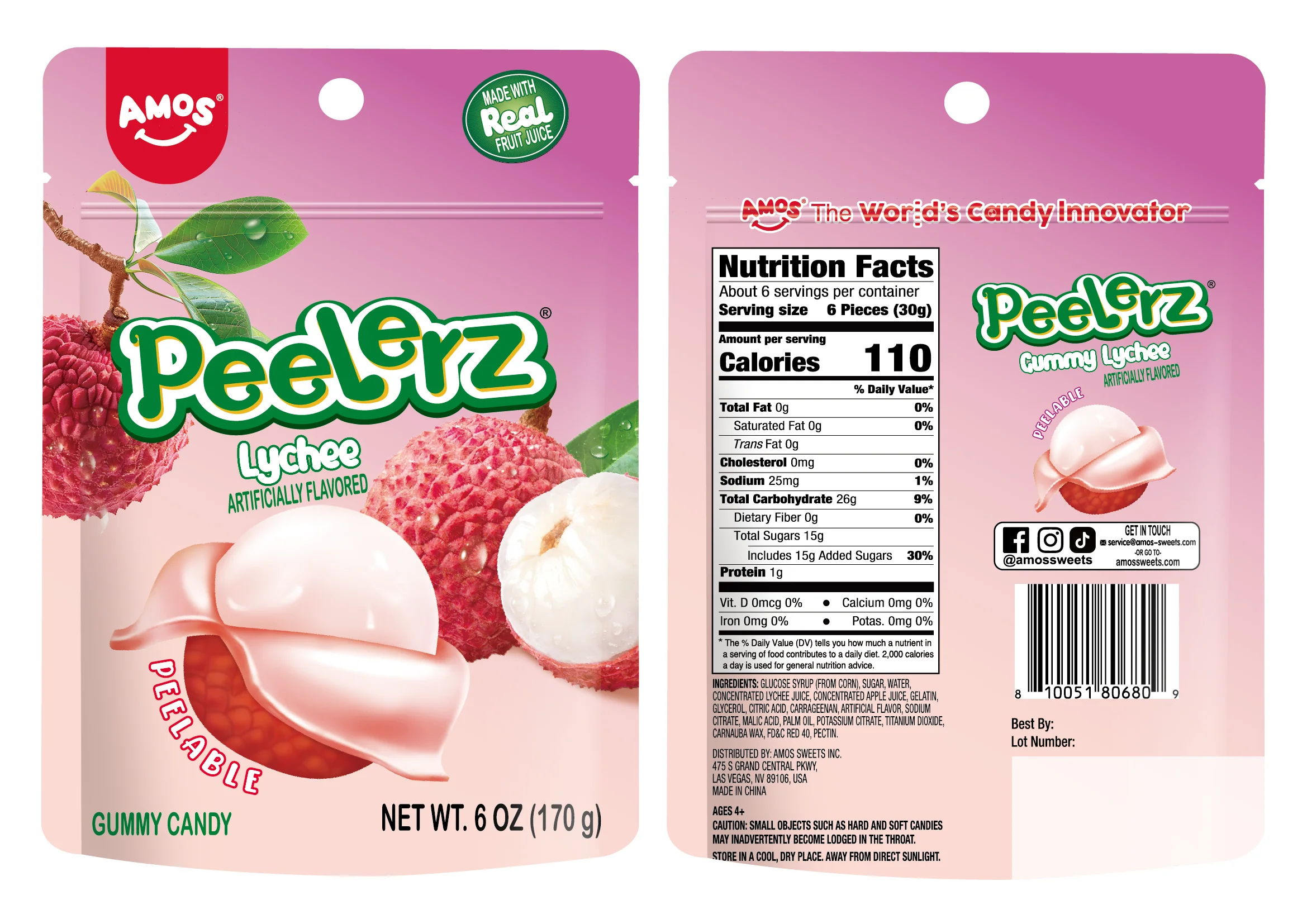 Amos Peelerz Lychee Gummy Candy (6oz)