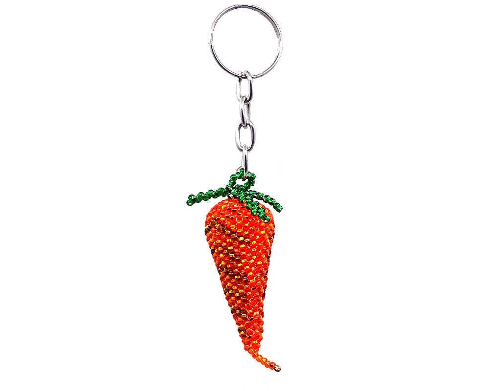 Beaded Carrot Seed Bead Figurine Keychain