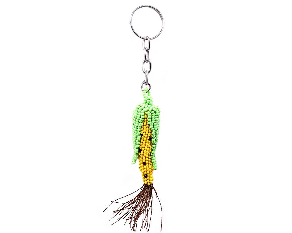 Beaded Corn Seed Bead Figurine Keychain