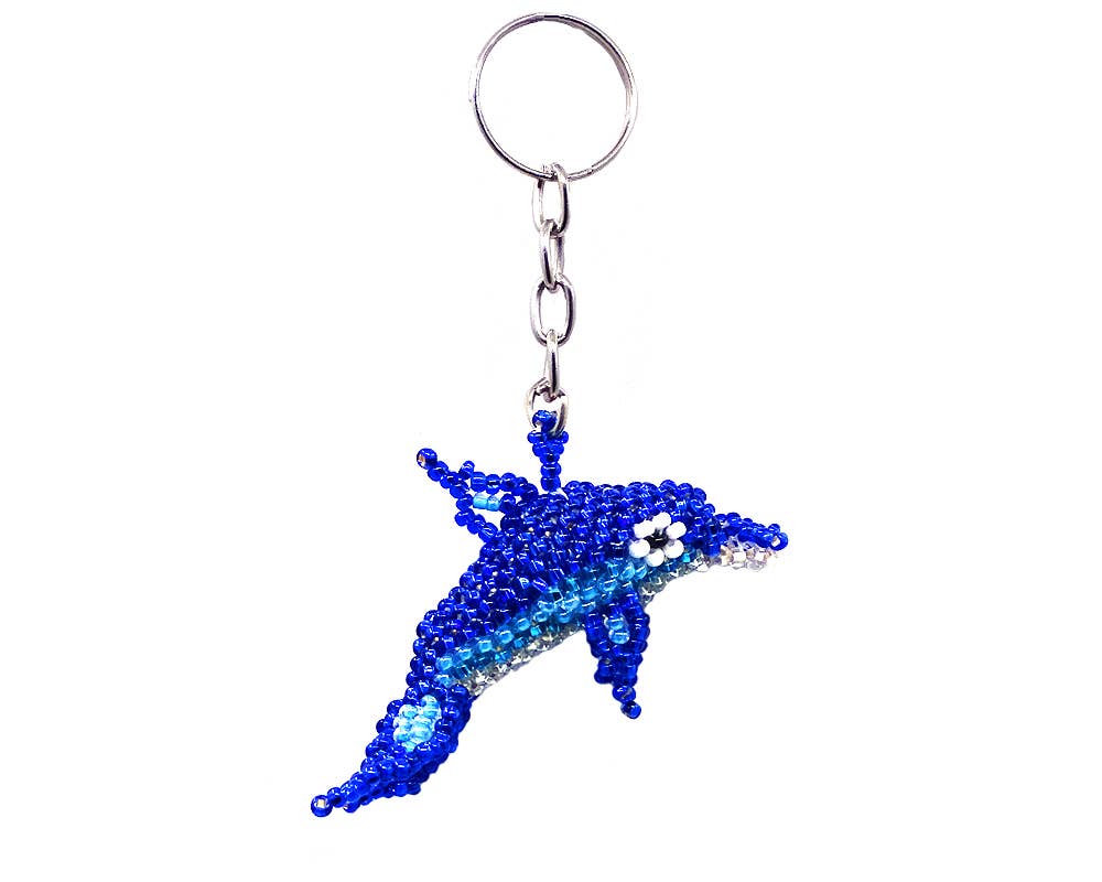 Beaded Dolphin Seed Bead Figurine Keychain