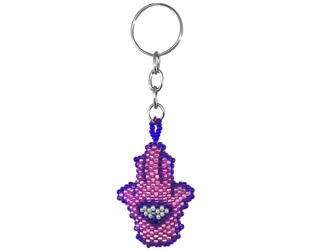Beaded Hamsa Hand Seed Bead Figurine Keychain - Image 2