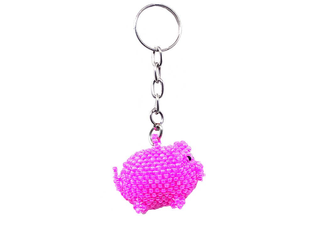 Beaded Pink Pig Seed Bead Figurine Keychain - Image 2