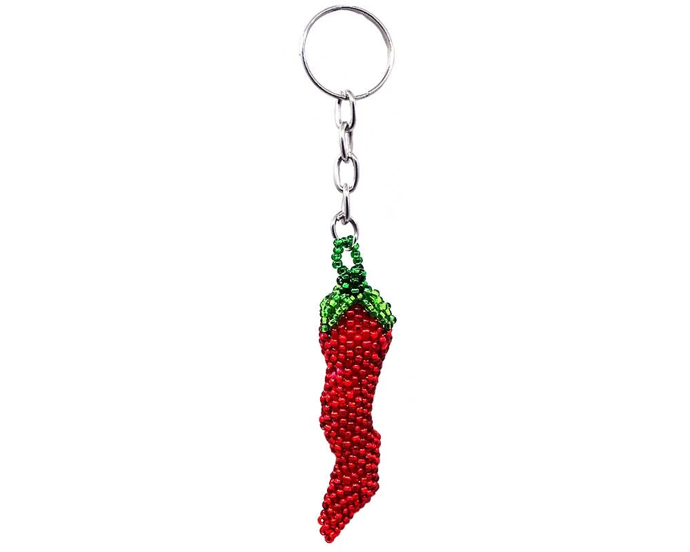 Beaded Red Chili Pepper Seed Bead Figurine Keychain