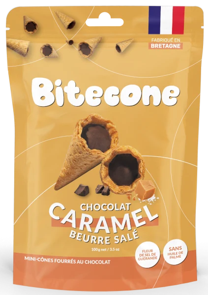 Bitecone · Mini cones filled with salted butter caramel choc