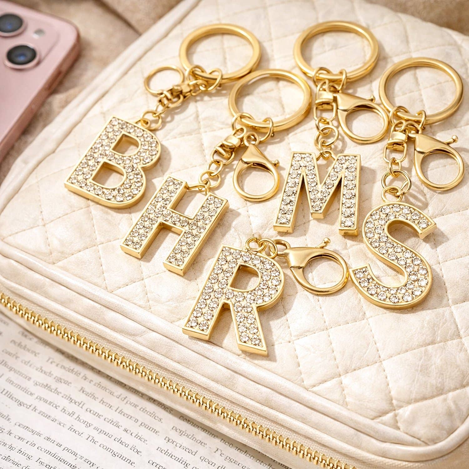 Bling Initial Alphabet Key Chain Bag Charm: T
