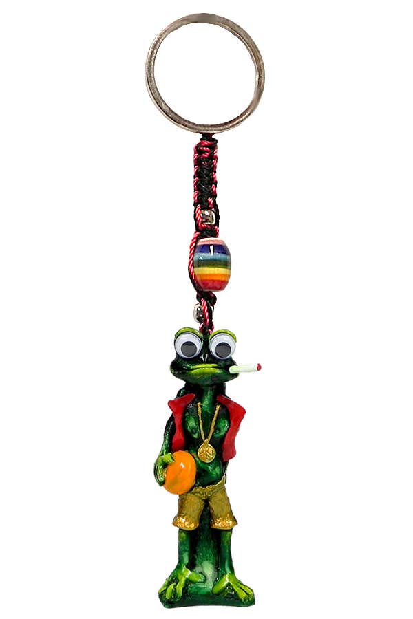 Chillin Frog Rasta Animal Durepox Resin Figurine Keychain