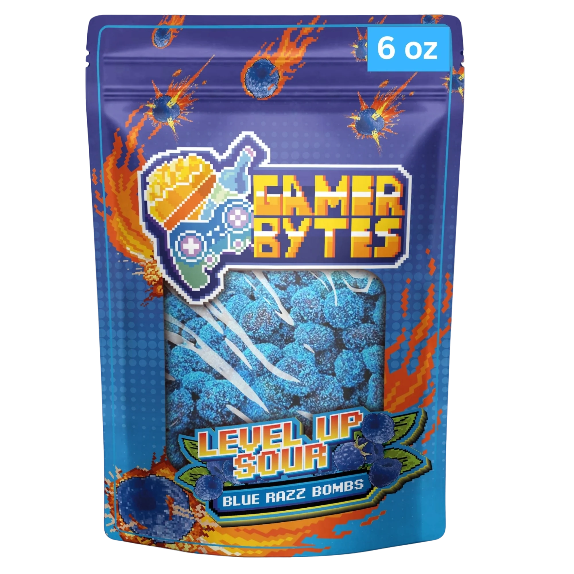 Gamer Bytes Blue Razz Super Sour Candy (6oz) (24-Pack)