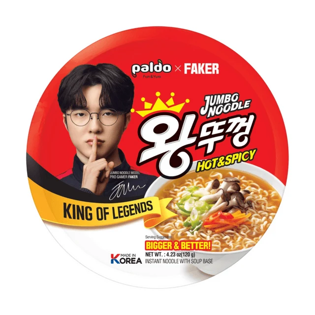 Paldo - Faker x Wang Tukong - Jumbo Korean Instant Ramen Noodles -  4.23 Oz - South Korea