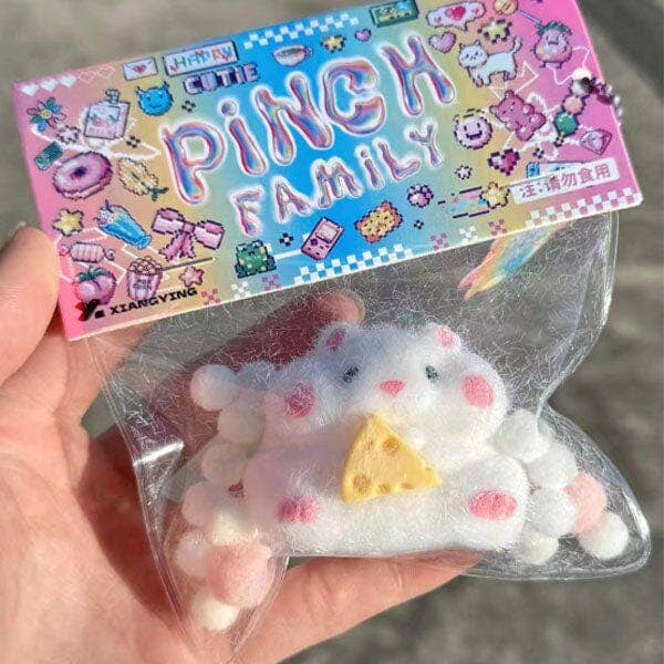 Pinch Family Taba Super Squishy Fidget Toys (1pc) Multiple Styles: Furry White Hamster