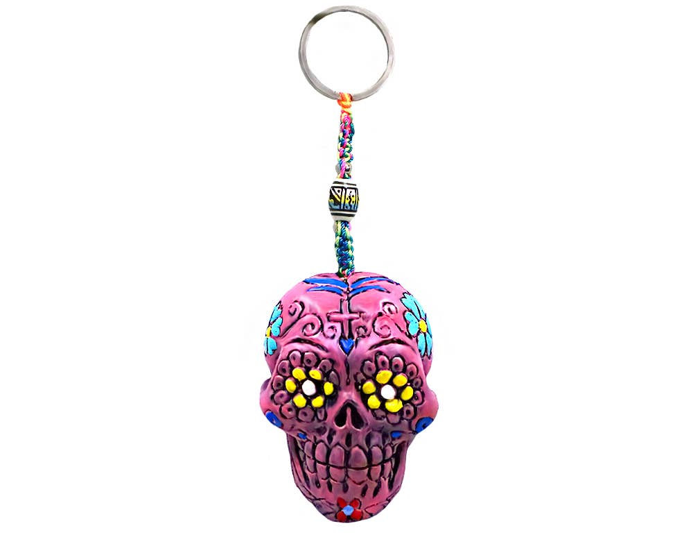 Pink Sugar Skull Durepox Resin Figurine Keychain