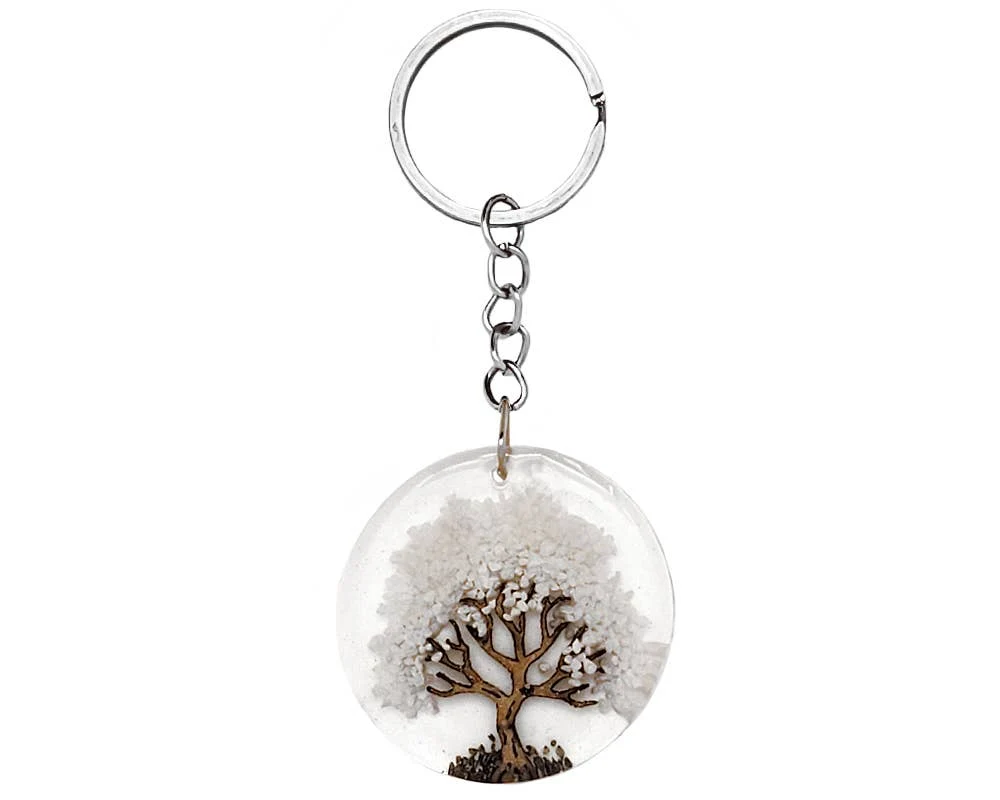 Round Tree of Life Acrylic Chip Stone Inlay Keychain - Image 2